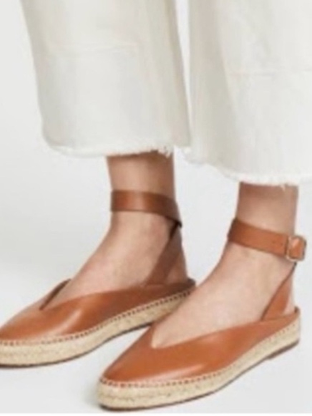 Stuart Weitzman Women’s Size 8 M Tan Leather Ankle-Strap Espadrille Flats